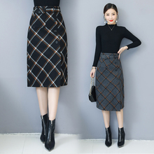 Warm Woollen Skirt Female Autumn Winter Skirts Fashion High Waist Skirt Long Style Slim Plaid Bag Hip Skirt 2024 - buy cheap