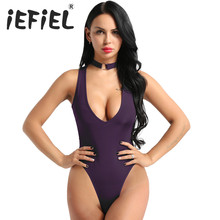 Bodysuit sensual para mulheres, camisola, lingerie transparente com colar, sem mangas, de malha alta, sem crochê 2024 - compre barato