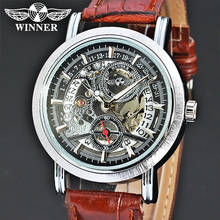 Relógio luxuoso masculino winner automático, com pulseira de couro, mecânico, militar, com data automática, círculo 2024 - compre barato