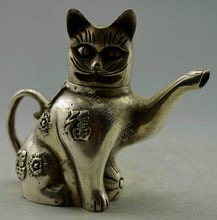 Collectible Decorated Old Handwork Tibet Silver Carved Lovely Cat Tea Pot  tools wedding Decoration Brass 2024 - buy cheap