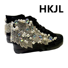 2019HKJL star with the same rhinestone big pearl street wind increase the platform shoes canvas shoes 2024 - buy cheap