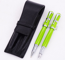 Fuliwen-pluma de Metal y bolígrafo Roller verde 2051 con estuche de cuero auténtico, bolsa de lápices, estuche de cuero de vaca lavado, juego de escritura 2024 - compra barato