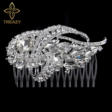 TREAZY Large Austria Crystal Bridal Hair Combs Siver Plated Women Floral Hairpins Wedding Hair Jewelry Prom Hair Accessories 2024 - buy cheap