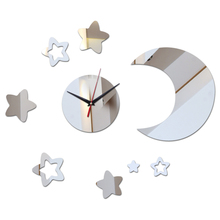 Новая мода diy настенные часы украшения дома Акриловые 3d зеркальные наклейки современная гостиная Луна и звезда 2024 - купить недорого
