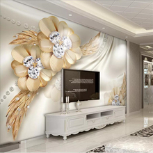 Wellyu-papel tapiz personalizado 3D, murales dorados de lujo, joyería de flores de diamante, sala de estar papeles tapiz para, decoración del hogar, mural, papel de pared 3d 2024 - compra barato