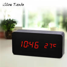 Digital LED Alarm Clock Sound Voice Control Light Digital LED Time temperature Display Wooden Alarm Clock Electronic Clocks Desk 2024 - buy cheap