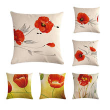 Funda de cojín de flores rojas, cubierta de almohada de tela de Color 45x4 5cm, lino fino, algodón, decoración de sofá de dormitorio ZY197 2024 - compra barato