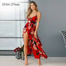 WildPinky 2022 V-Neck Split Long Dress Women Floral Print Boho Maxi Dress Summer Straps Casual High Waist Dress Vestidos Femme 2024 - buy cheap