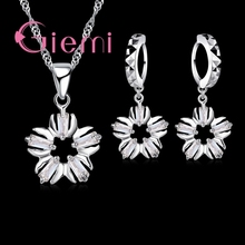 Vintage High Quality 925 Woman Necklace Earrings With Flower Shape Pendant Sterling Silver Jewelry Set For Wedding Party 2024 - buy cheap