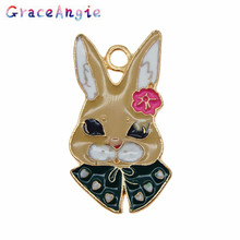 Graceange-Colgante de conejo con forma de gota de aceite, accesorios de joyería, conejo, conejo, Animal, varios colores, base dorada, 2 unidades por paquete 2024 - compra barato