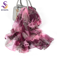 BYSIFA-bufanda de seda Rosa pura para mujer, chal largo de moda para otoño e invierno, Foulard estampado, Hijab para cuello y cabeza 2024 - compra barato