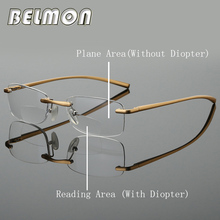 Bifocal Reading Glasses Men Women Rimless Aluminum-magnesium Frame Diopter Presbyopic Eyeglasses +1.0+1.5+2.0+2.5+3.0+3.5 RS341 2024 - buy cheap