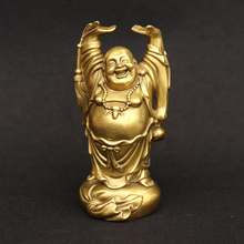 Buda Maitreya de latón, gran vientre, sonrisa budista, alzar las manos, decoración de bronce Maitreya Zhen Zhai Hannaford para el hogar feng shui 2024 - compra barato