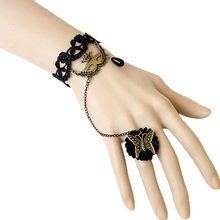 New Handmade Sexy Womens Venice Mask Drop Bead Butterfly Black Floral Lace Adjustable Ring Bracelet Wristband Lolita Gothic Ball 2024 - buy cheap