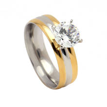 Женский комплект колец из стали, обручальное кольцо с фианитом, ювелирное украшение для свадьбы, новое поступление 2024 - купить недорого