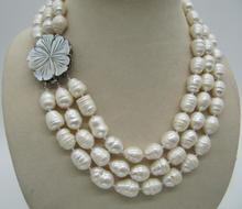 Collar de perlas barrocas del Mar del Sur blanco NATURAL de 3 filas, 9-10MM, 17-19 pulgadas, hermoso 2024 - compra barato