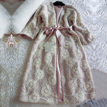 Conjunto de camisola 2 peças feminino de luxo bordado com veludo floral de seda, manga longa, camisola elegante, roupão de dormir 2269 2024 - compre barato