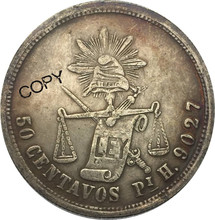 Mexico 1885 PIH 50 Centavos Brass Plated Silver Copy Coin Commemorative COINS 2024 - buy cheap