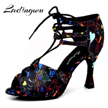Ladingwu New Girl Dance Shoes Floral Satin Lace-up shoes Latin Dance Shoes Women Samba Party Ballroom Soft Bottom Shoes Size 2024 - buy cheap