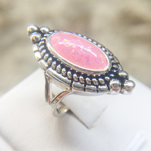 Anel de pedra natural prato vintage, joia boêmia azul rosa opala do mar para mulheres anéis de casamento anel de aniversário 2024 - compre barato