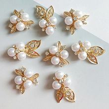 10pcs/set (5pcs Leaves + 5 Flowers) Pearl Rhinestone Buttons Flatback Embellishments DIY Jewelry Accessories ZXY9613 2024 - buy cheap