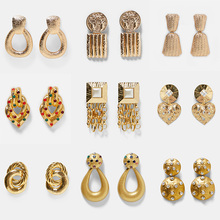 Wholesale JUJIA za Vintage Statement Gold Metal Big Drop Dangle Earrings For Women Geometric Wedding Jewelry Gifts Brincos 2024 - buy cheap