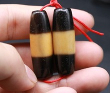 Treasure Magic LKbrother 2 Tibetan Old Agate Ivory Color Wide Line Healer Medicine dZi Bead 39MM Amulet L 2024 - buy cheap