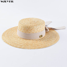 New Fashion Wide Brim Hat Summer Beach Wheat Straw Women Boater hat with Ribbon Bow for Vacation Derby Audrey Hepburn 2024 - buy cheap