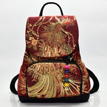 New Chinese National Wind Canvas Embroidered Backpack Shoulder Bags Peacock Embroidery Large Capacity Travel Package 2024 - buy cheap