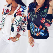 Fashion Womens Ladies Retro Floral Zipper Up Bomber Jacket Casual Coat Outwear 2024 - buy cheap