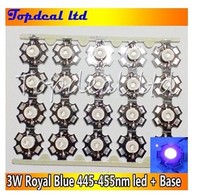 HOT Top Royal Blue 3W LED 445-455nm  high Power 3W LED Chip Emitter With 20mm Star base 100pcs/lot for light tube 2024 - buy cheap