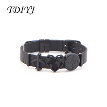 TDIYJ Love Travel 21cm Stainless Steel Black Mesh Bracelet Set with Plane Heart World Compass Silde Charms for Holiday Gift 2024 - buy cheap