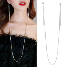 Personality Long Crystal Hanging Neck Earrings Jewelry Europe and America Exaggerated Pearl Tassel Earrings Trend Ins Jewelry 2024 - buy cheap