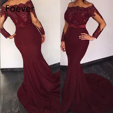 African Mermaid Evening Gowns Burgundy Off The Shoulder Sequins Long Sleeves Prom Dress 2019 Dubai Arabic Party Gowns 2024 - buy cheap