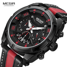 Reloj MEGIR con cronógrafo deportivo, relojes de pulsera de cuarzo para hombre, relojes militares de cuero a la moda, reloj de Hora, reloj Masculino 2024 - compra barato