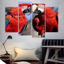 Современная Картина на холсте с 4 панелями красные парные попугаи забота HD Печатный настенный плакат домашний Декор картина для гостиной 2024 - купить недорого