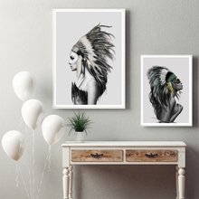 Indians Women Feather Posters and Prints Art Canvas Painting Home Decor Wall Pictures For Living Room Portraits Art Decoration 2024 - buy cheap