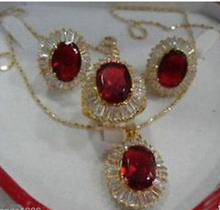 Free shipping USPS to USA Genuine Red Crystal Necklace Pendant Earring Ring Jewellery Sets 20150401 J0001 2024 - buy cheap