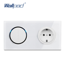 Wallpad-Interruptor de pared LED L6, Panel de cristal blanco, 2 entradas, enchufe Schuko alemán de la UE, pulsador de clic que 2024 - compra barato
