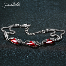 Jiashuntai pulseira de prata esterlina 100% para mulheres, bracelete vintage vermelho com gema preciosa, joia feminina de prata esterlina 925 2024 - compre barato