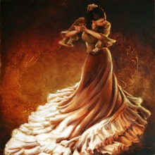 Pintura a óleo moderna impressionista da arte dançarinos de flamenco em Dourado Grande lona para sala de estar Decoração Do Quarto de Alta qualidade 2024 - compre barato