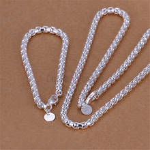 Silver 925 Jewelry Set for Women Fashion 4mm Round Box Chain Bracelet Necklace 2 pcs Costume Wedding Party Bridal Jewellery Set 2024 - buy cheap