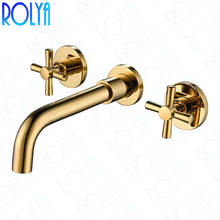 ROLYA Double Cross Handles Golden Bathroom Faucet In Wall Mounted Basin Mixer Tap Set 2024 - buy cheap