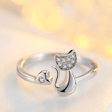 Fashion Silver Color White Zircon Cute Cat Open Ring For Woman Lady Rose Gold Tail Ring Adjustable Party Ring Gift Jewelry RZ175 2024 - buy cheap