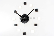 2014 NEW!Creative 3D black & white cube mute DIY wall sticker clock,home decorative watch,wood sticker home decor free shipping 2024 - buy cheap