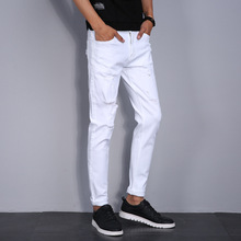 Модные белые рваные джинсы для мужчин, обтягивающие потертые джинсовые джоггеры с дырками, рваные джинсы, Мужские брендовые дизайнерские штаны 2024 - купить недорого