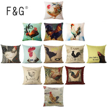 Vintage Cock Cushion Cover Linen Decorative Pillowcase Chair Seat Square 45x45cm Pillow Cover Home Living Textile Coussin Decor 2024 - buy cheap