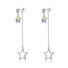 Women S925 Drop Earrings Long Tassel 925 Sterling Silver Stars Crystals Earrings for Lady Evening Party Jewelry Trendy Ears Drop 2024 - buy cheap