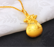 Pure 24K Yellow Gold Pendant/ 3D Bless Money Coin Bag Pendant/ 4g 2024 - buy cheap
