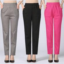 Calça feminina de cintura alta stretch, calças compridas largas de algodão retas, de meia-idade, plus size 5xl 10 cores 2024 - compre barato
